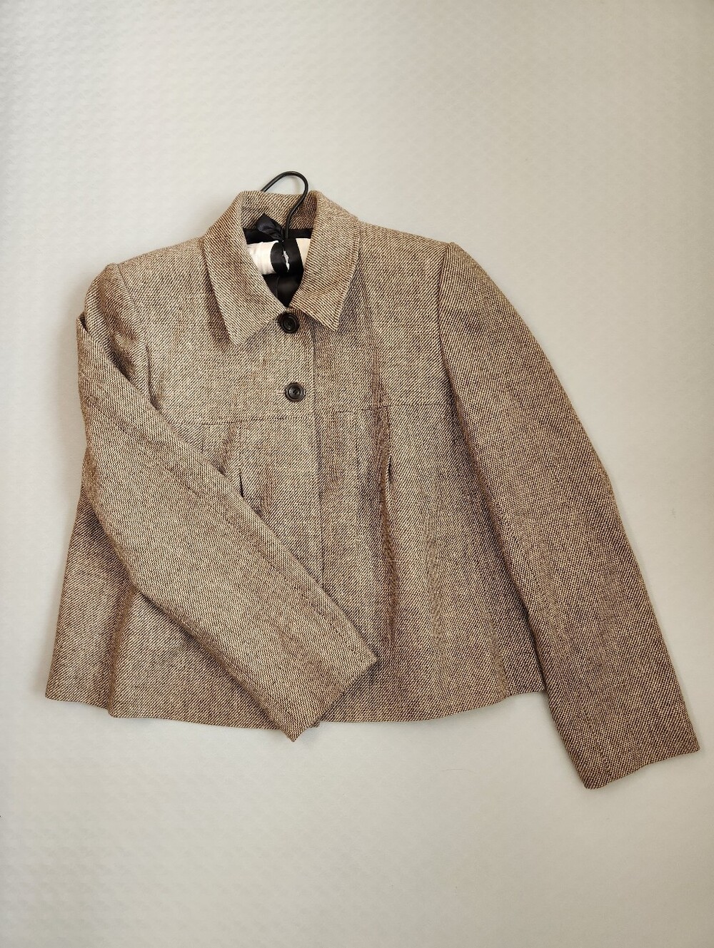 Calvin Klein Cropped Blazer 8 Brown Tweed Fit Flare Retro Academia Equestrian